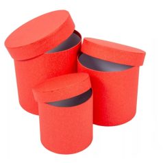 Papír doboz kerek magas piros - 17-15-12 cm - 3 db-os szett
