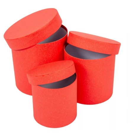 Papír doboz kerek magas piros - 17-15-12 cm - 3 db-os szett