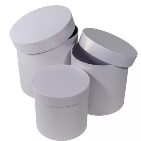 Papírdoboz kerek - Gyöngyház fehér - 3 db-os szett - 20 cm, 17 cm, 15 cm