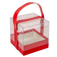 Ajándékdoboz plexi - Piros - 14x14 cm