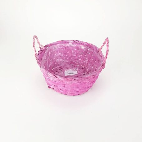 Tavaszi kerek bambusz kosár füllel rózsaszín - 20x10 cm