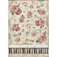   Stamperia rizspapír - A3 - Szenvedély rózsák és zongora  - DFSA-3086