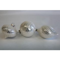 Ezüst üveg fényes karácsonyi díszek - 3 db-os szett