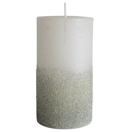 Fehér gyertya csillámmal - 13 cm