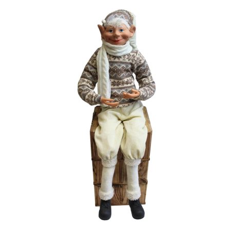 Elegáns karácsonyi manó B - Bézs-fehér - 77 cm 