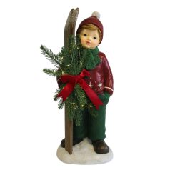 LED-es karácsonyi figura - fiú sílécekkel - 48 cm 