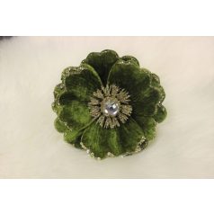 Smaragdzöld bársony magnólia csipeszen - 14 cm 