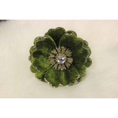 Smaragdzöld bársony magnólia csipeszen - 14 cm 