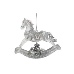 Ezüst karácsonyfadísz hintaló - 10 cm
