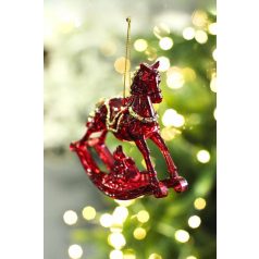 Piros és arany karácsonyi dekoráció hintaló - 10 cm 