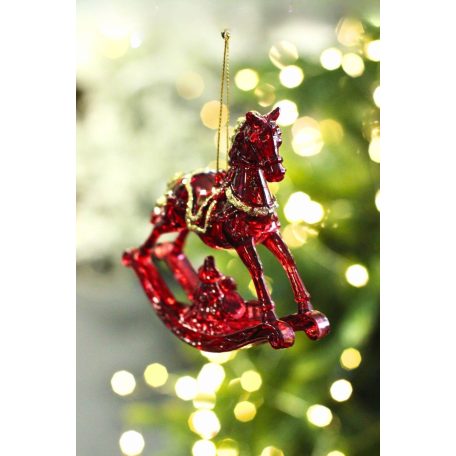 Piros és arany karácsonyi dekoráció hintaló - 10 cm 