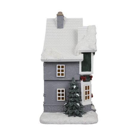 Zenélő világító karácsonyi házikó, LED-es - 21x28 cm 