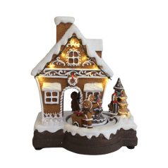 Zenéló és mozgó mézeskalács házikó LED-del - 23 cm