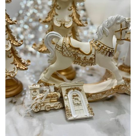 Karácsonyfadísz - Fehér-arany vonat - 7 cm