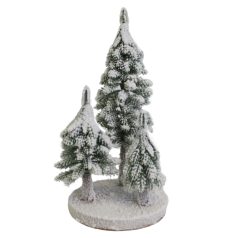Dekoratív havas fák talapzaton - 28 cm