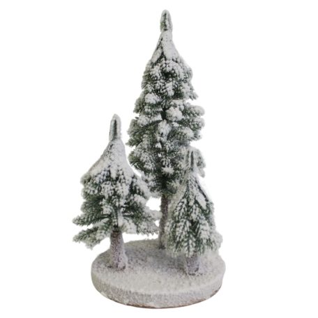 Dekoratív havas fák talapzaton - 28 cm