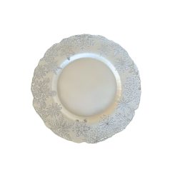 Fehér és ezüst üveg karácsonyi tányér - 33 cm