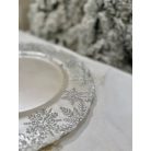 Fehér és ezüst üveg karácsonyi tányér - 33 cm