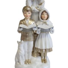   Karácsonyi éneklő gyerekek - Fehér-arany - LED-es - 35 cm 