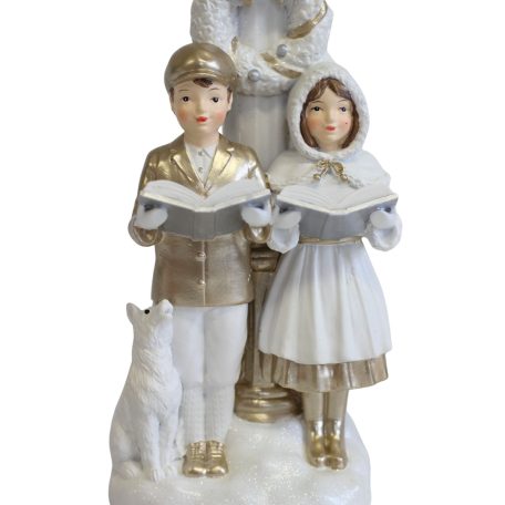 Karácsonyi éneklő gyerekek - Fehér-arany - LED-es - 35 cm 