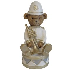   Fehér-arany karácsonyi mackó trombitával - 14 cm - Várható érkezés: 2025.09.hó