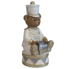 Fehér-arany karácsonyi mackó vonattal - 14 cm - Raktáron