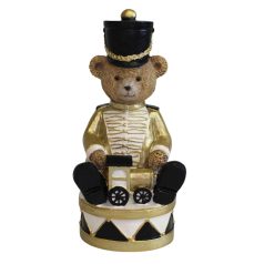 Fekete-arany karácsonyi mackó vonattal - 14 cm