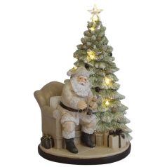 Mikulás figura fenyőfával - LED-es - 30 cm 