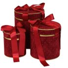  Karácsonyi bársony díszdoboz - Piros - 3 db-os szett