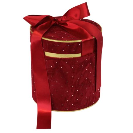  Karácsonyi bársony díszdoboz - Piros - 3 db-os szett