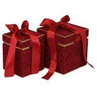 Karácsonyi bársony díszdoboz - Piros - 2 db-os szett
