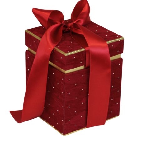 Karácsonyi bársony díszdoboz - Piros - 2 db-os szett