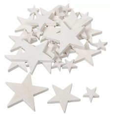    Fehér fa csillagok vegyes - 2,5 cm, 5 cm, 7 cm - 30 db/csomag 