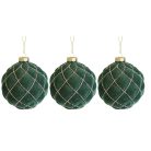 Zöld üveg karácsonyi gömbök - Velúr - 10 cm - 3 db/csomag