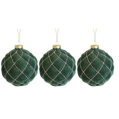   Zöld üveg karácsonyi gömbök - Velúr - 10 cm - 3 db/csomag