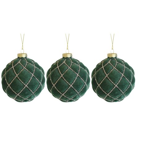 Zöld üveg karácsonyi gömbök - Velúr - 10 cm - 3 db/csomag