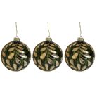 Zöld és arany üveg karácsonyi gömbök - 10 cm - 3 db/csomag