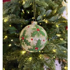   Fehér-zöld üveg karácsonyi gömbök - 10 cm - 3 db/csomag