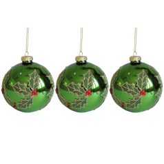   Zöld üveg karácsonyi gömbök Cezmina - 10 cm - 3 db/csomag