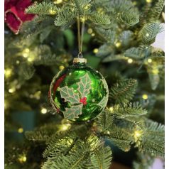   Zöld üveg karácsonyi gömbök Cezmina - 10 cm - 3 db/csomag