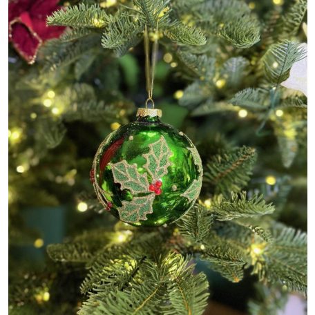 Zöld üveg karácsonyi gömbök Cezmina - 10 cm - 3 db/csomag