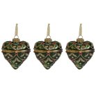 Zöld és arany nyitható szívek - 8 cm - 3 db/csomag