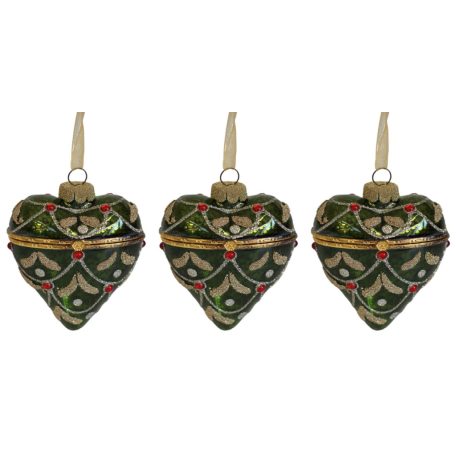 Zöld és arany nyitható szívek - 8 cm - 3 db/csomag