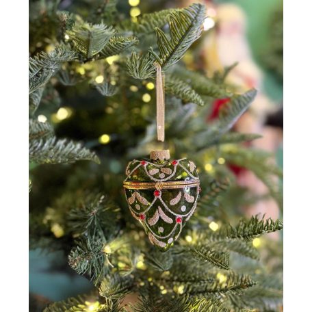 Zöld és arany nyitható szívek - 8 cm - 3 db/csomag