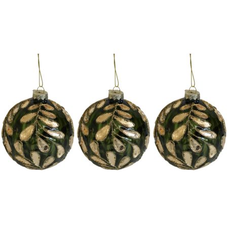 Zöld és arany üveg karácsonyi gömbök - LUX - 10 cm - 3 db/csomag