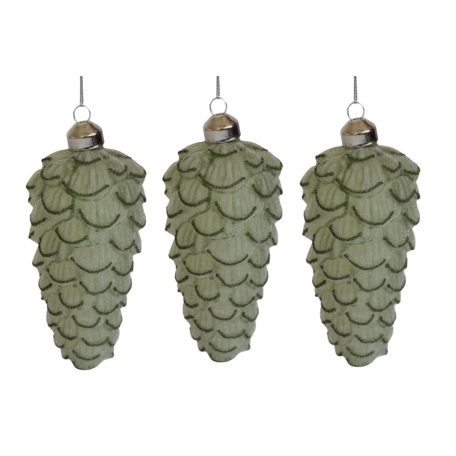 Zöld üveg fenyőtobozok - 12 cm - 3 db/csomag