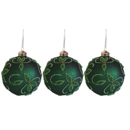 Zöld üveg karácsonyi gömbök - LUX - 10 cm - 3 db/csomag 