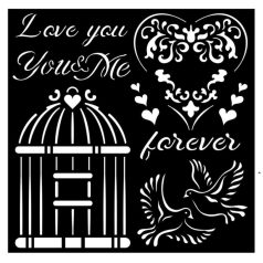 Stamperia stencil - 18x18 cm - You and me Love me - KSTDQ-66