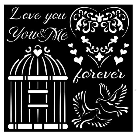 Stamperia stencil - 18x18 cm - You and me Love me - KSTDQ-66