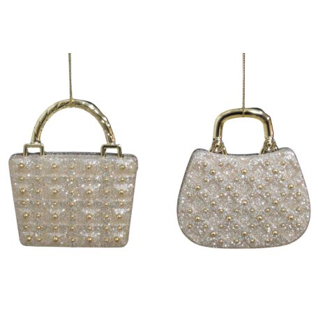 Karácsonyfadíszek - Krém-arany táska - 9 cm - 2 db-os szett